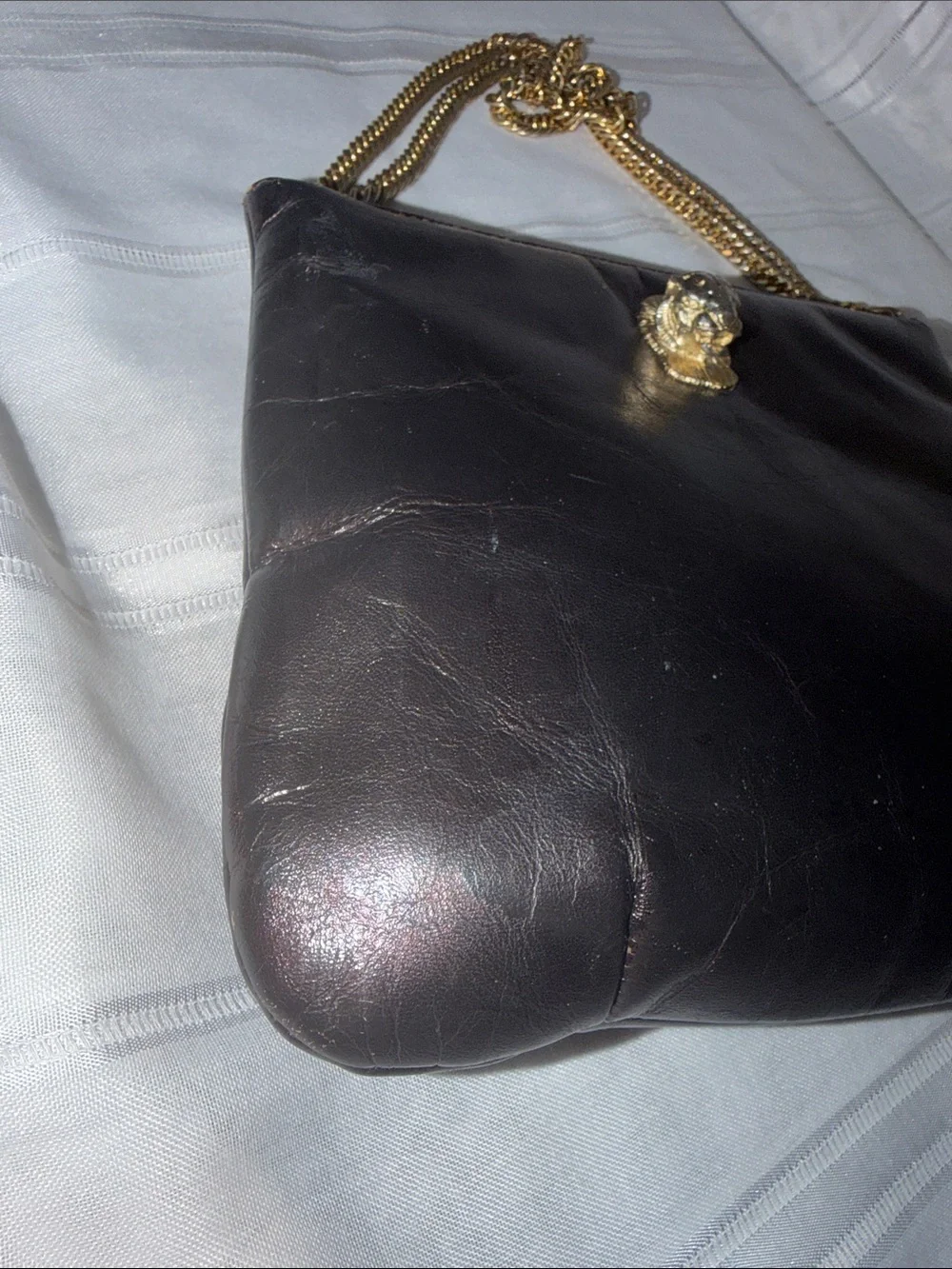 Classic Brown Leather Shoulder Bag with Gold Chain Strap